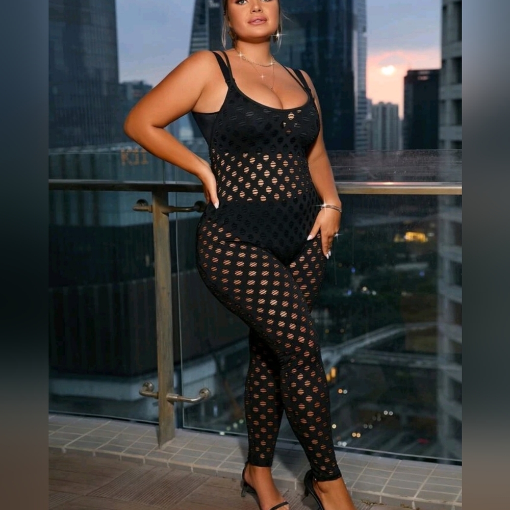 Black Hollowed Out FishNet Jumpsuit